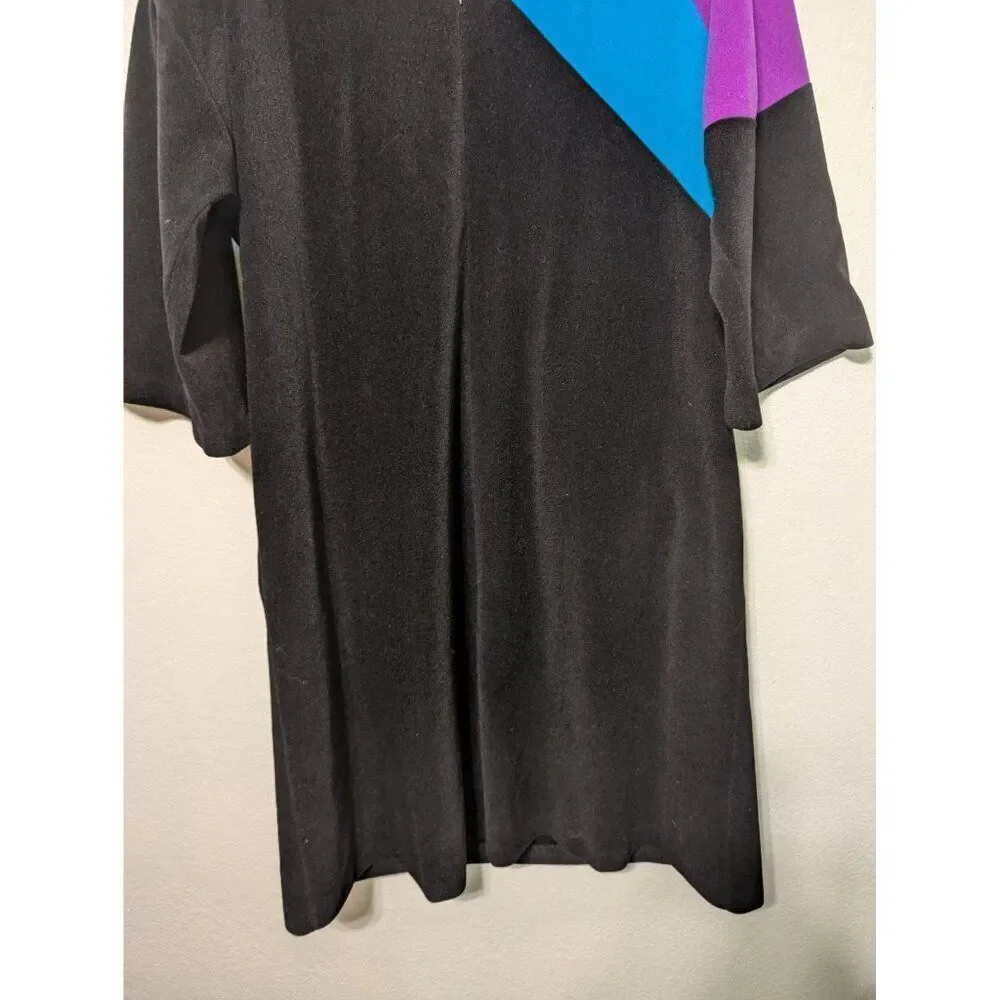 VTG Vanity Fair Color Block Black Zip Velour Robe House Coat Dressing Gown No Sz